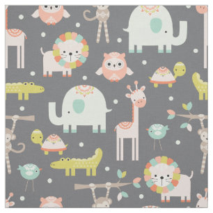 Cute Modern Jungle Animals Nursery Fabric