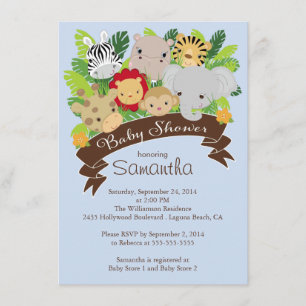 Cute Modern Jungle Safari Animals Baby Shower Invitation