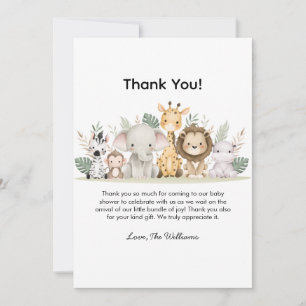 Cute modern jungle safari thank you card