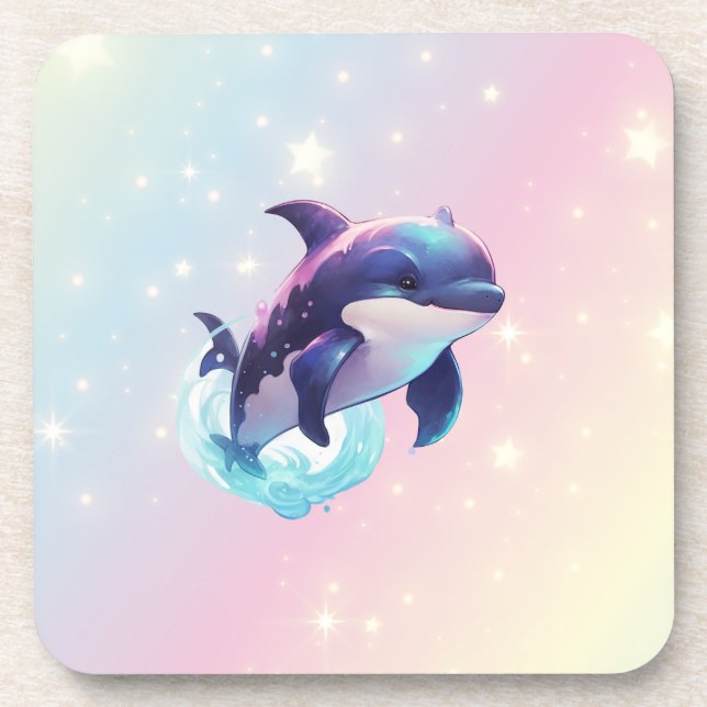 Cute Modern Kawaii Orca Killer Whale Pink and Blue Coaster (Front)
