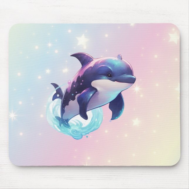 Cute Modern Kawaii Orca Killer Whale Pink and Blue Mouse Pad (Front)
