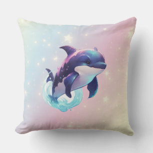 Cute Modern Kawaii Orca Killer Whale Pink and Blue Throw Pillow