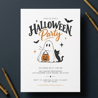 Cute Modern Kids and Adults Halloween Party Invitation