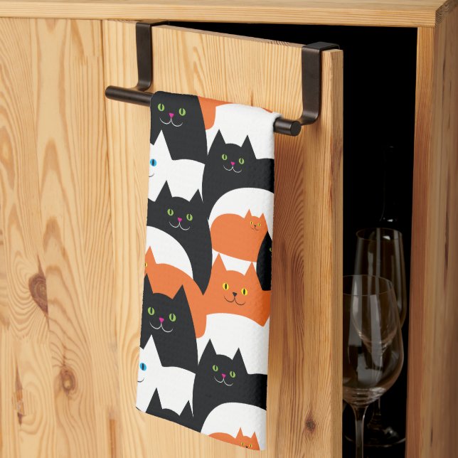 Cute Modern Kitty Cat Pattern Kitchen Towel (Thirds Fold)