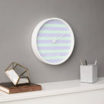 Cute Modern Lavender & Mint Green Striped Clock<br><div class="desc">NewParkLane - Simple but cute,  personalized clock,  with a modern pattern of broad pastel / mint green and lavender stripes. Add your name for a personalized design.</div>