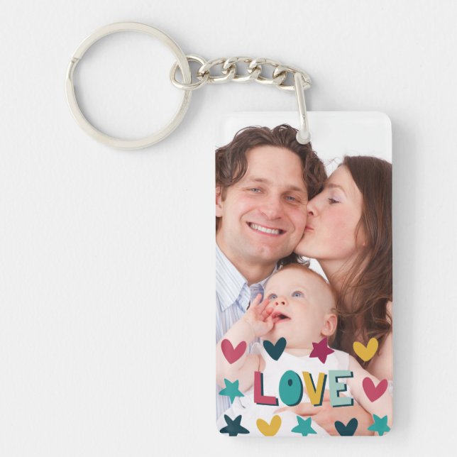 Cute Modern Love and Hearts Custom Photo Keychain (Front)