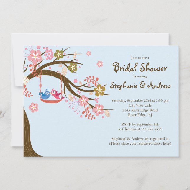 Cute Modern Love Birds Bridal Shower Invitations (Front)