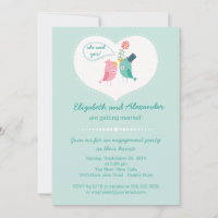 Cute Modern Love Birds Heart Engagement Party
