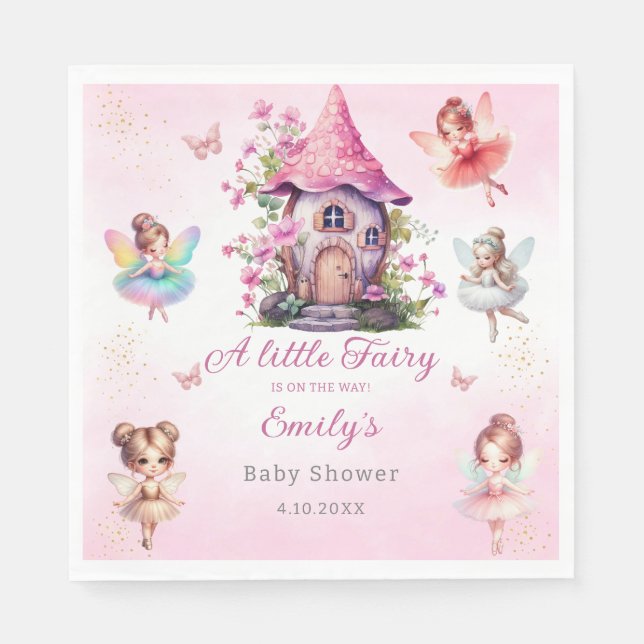 Cute Modern Magical Fairy Boho Pink Floral Garden  Napkin (Front)