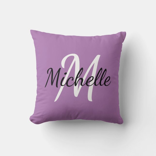 Cute Modern Minimal Purple & White Monogram  Throw Pillow (Front)