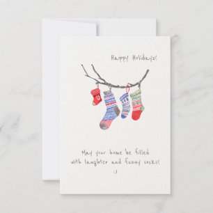 Cute Modern Minimalist Christmas Socks Custom Card