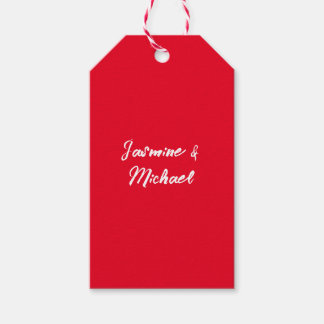 Cute Modern Minimalist Red White Calligraphy Name Gift Tags