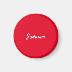Cute Modern Minimalist Red White Calligraphy Name Magnet