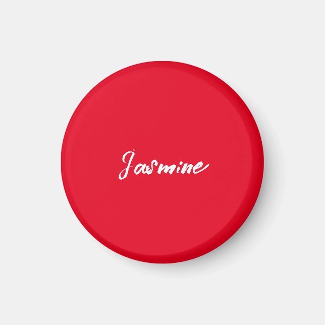 Cute Modern Minimalist Red White Calligraphy Name Magnet (Front)