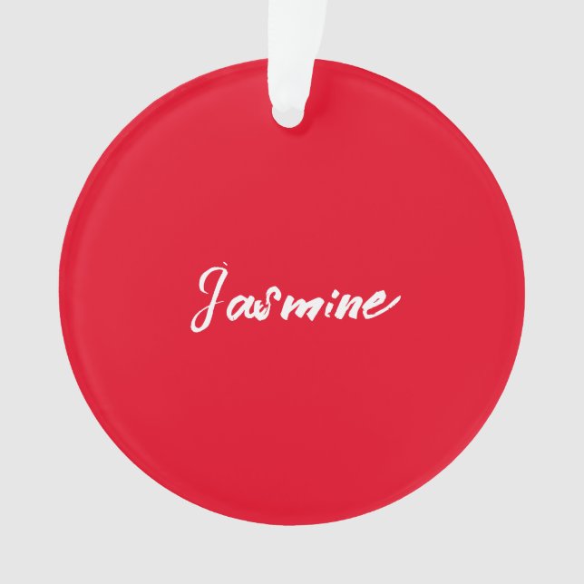 Cute Modern Minimalist Red White Calligraphy Name Ornament (Front)