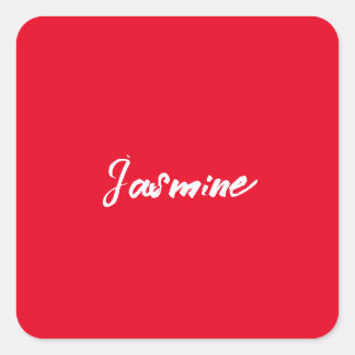Cute Modern Minimalist Red White Calligraphy Name Square Sticker