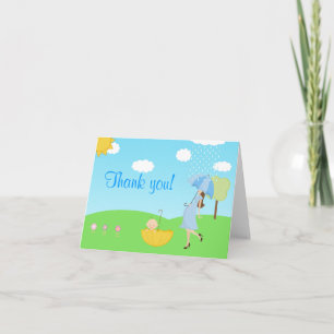Cute Modern Mom and Baby Boy Thank You Card