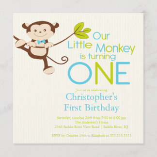 Cute Modern Monkey 1er anniversaire Invitations
