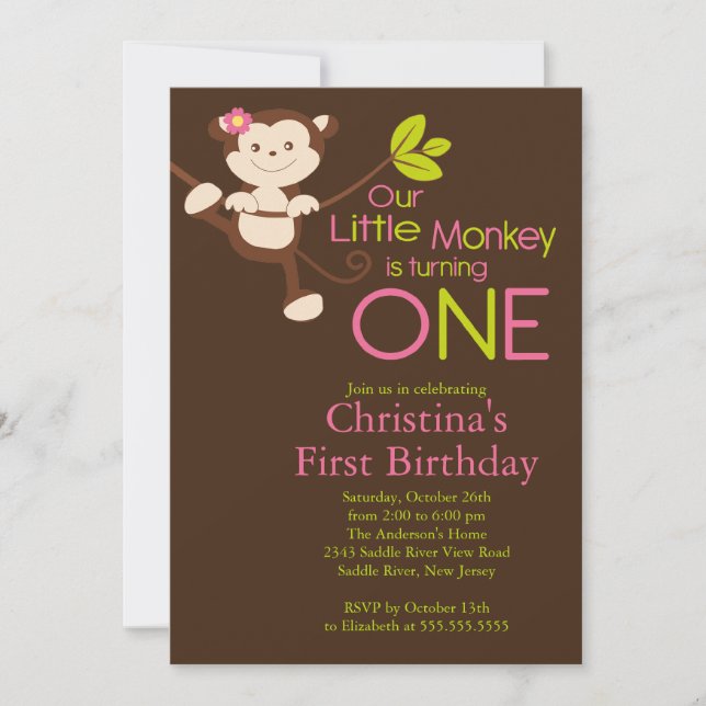 Cute Modern Monkey 1er anniversaire Invitations (Devant)