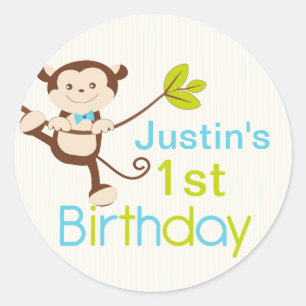Cute Modern Monkey Birthday Party Stickers