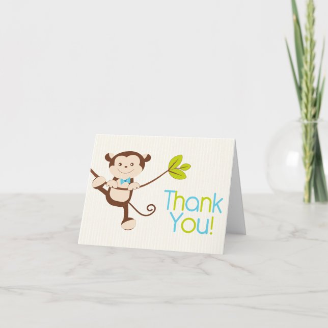 Cute Modern Monkey Birthday Party Thank You Card (Front)