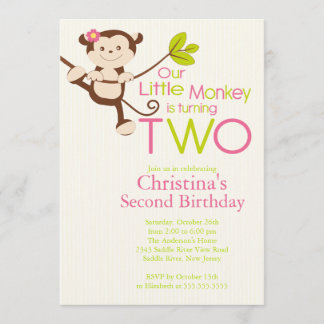 Cute Modern Monkey Invitations à la fête du 2e ann