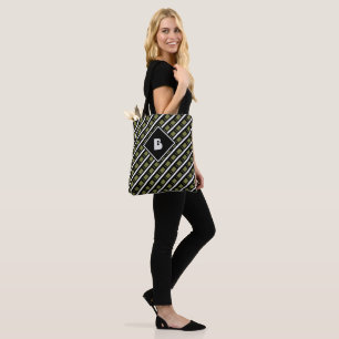 Cute Modern Monogram Initial Pattern Black Green Tote Bag