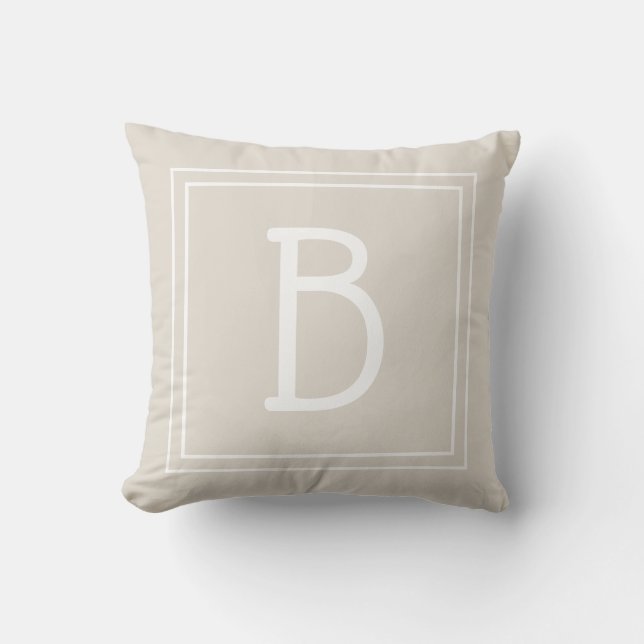 Cute Modern Monogram Initial Square Rustic Tan Throw Pillow (Front)