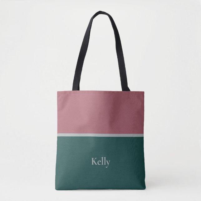Cute Modern Monogram Name Green Red Elegant Tote Bag (Front)
