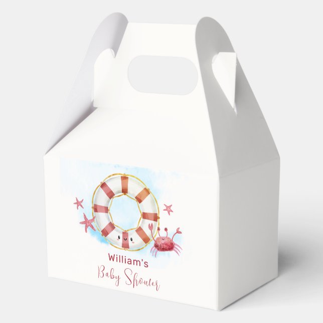 Cute Modern Nautical Crab Starfish Baby Shower  Favor Box (Front)
