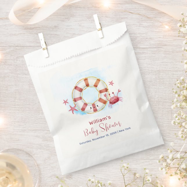 Cute Modern Nautical Crab Starfish Baby Shower  Favour Bag (Clipped)