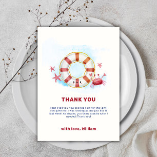 Cute Modern Nautical Crab Starfish Baby Shower  Thank You Card
