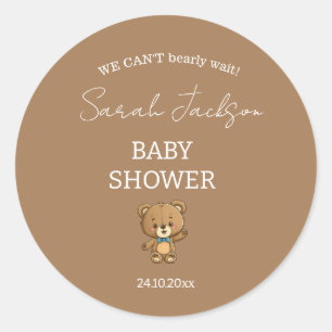 Cute Modern Neutral Teddy Bear Baby Shower Classic Round Sticker