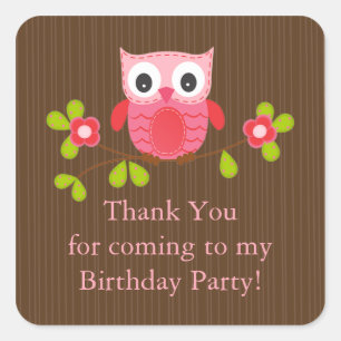 Cute Modern Owl Birthday Party Square Sticker