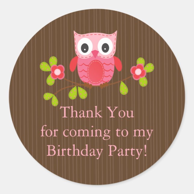 Cute Modern Owl Birthday Party Stickers (Front)