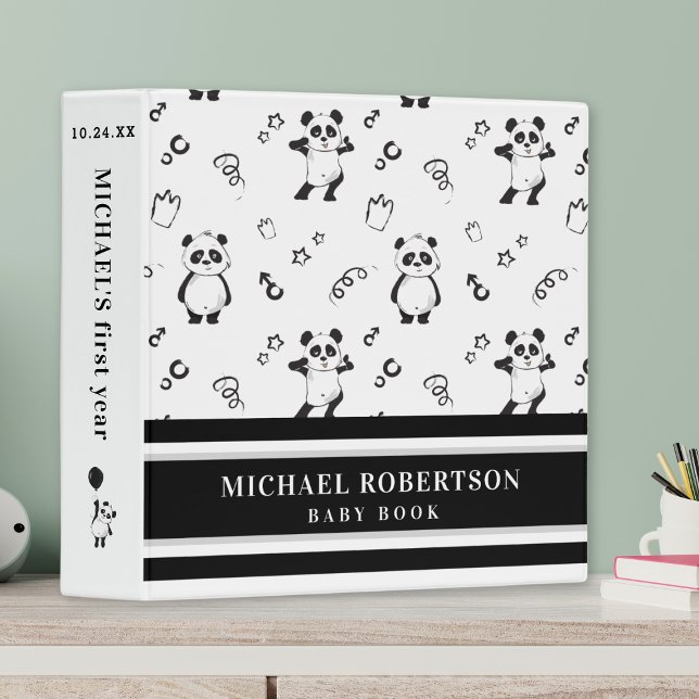 Cute Modern Panda Baby Black White Monochrome Binder (Creator Uploaded)