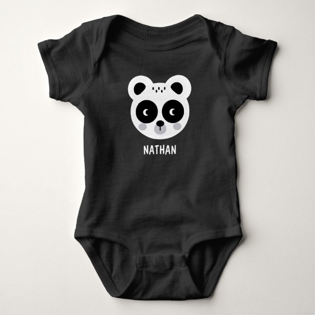 Cute Modern Panda Face Personalised Baby Bodysuit (Front)