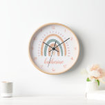 Cute Modern Pastel Boho Rainbow Clock<br><div class="desc">A Cute Modern Pastel Boho Rainbow clock perfect for birthday gifts. You can even customize the name for a more personalized touch.</div>