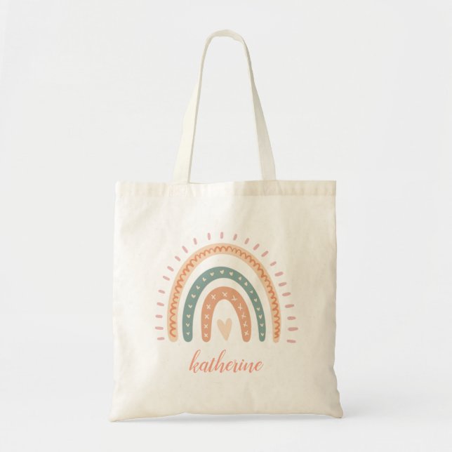 Cute Modern Pastel Boho Rainbow Tote Bag (Front)