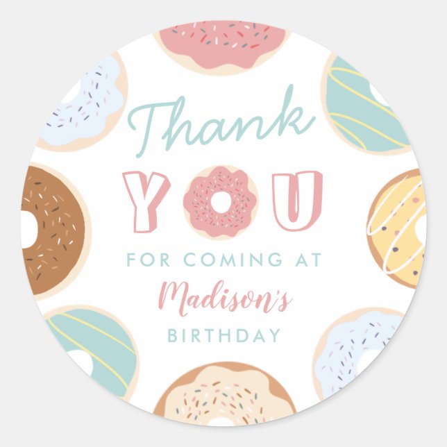 Cute Modern Pastel Doughnut Birthday Classic Round Sticker (Front)