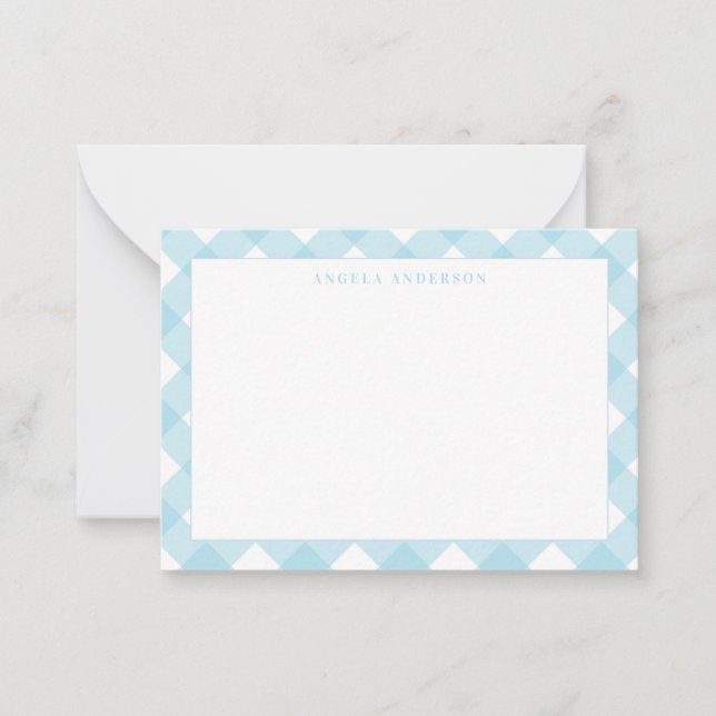 Cute Modern Pastel Light Blue Gingham Plaid Check  Card (Front)
