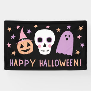 Cute Modern Pastel Skull Ghost Happy Halloween Banner