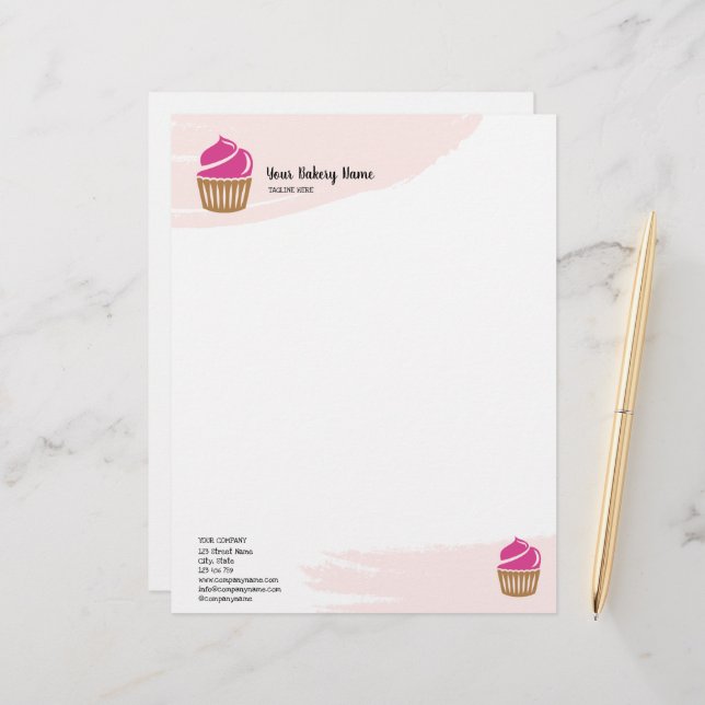 Cute Modern Pastry Cupcake Bakery Pastry Letterhead (Front/Back In Situ)