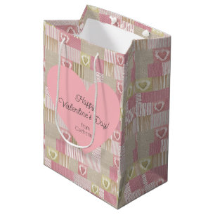 Cute Modern Patchwork Pink Heart Medium Gift Bag