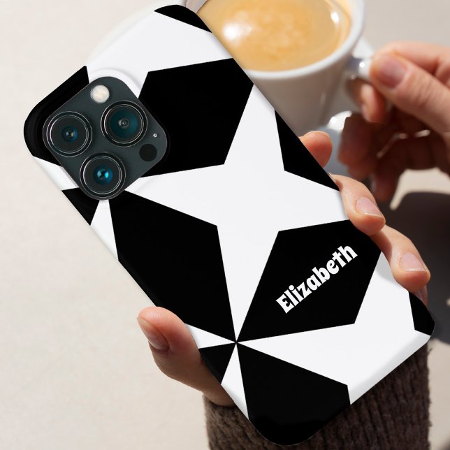 Cute Modern Pattern Monogram Name Black White Case-Mate iPhone Case (Creator Uploaded)