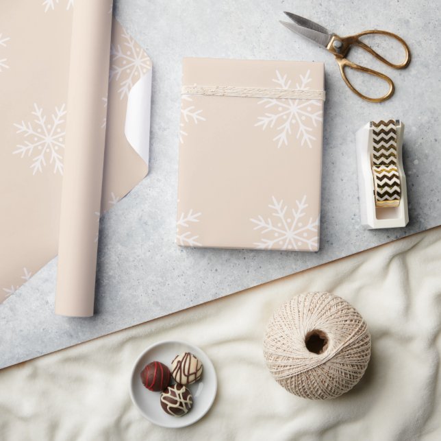 Cute Modern pattern of snowflakes white pink Xmas Wrapping Paper (Crafts)