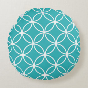 Cute Modern Pattern Overlapping Circles Aqua White Round Pillow