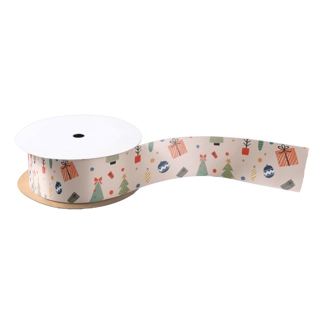 Cute Modern Peach Funny Christmas Holiday Satin Ribbon (Spool)