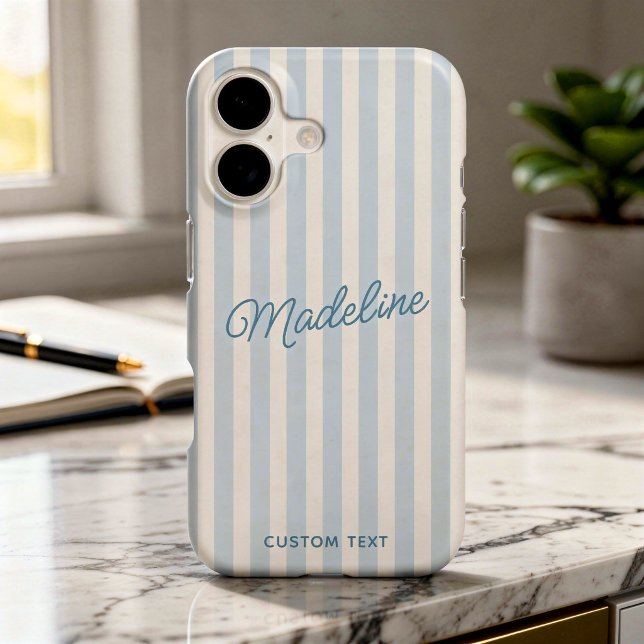 Cute Modern Personalized Coastal Blue Striped (Creator Uploaded)