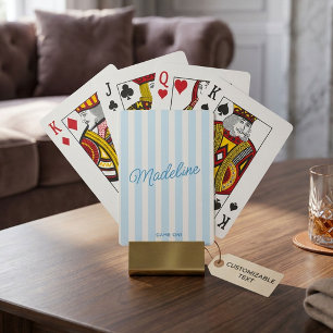 Cute Modern Personalized Coastal Blue Striped Playing Cards